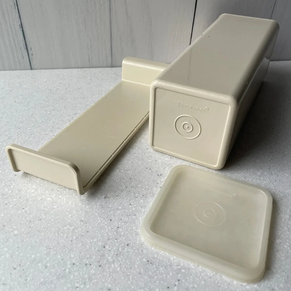 Vintage Tupperware Cheese Cracker Keeper Dispenser Almond Cream 1696-1 with Lid